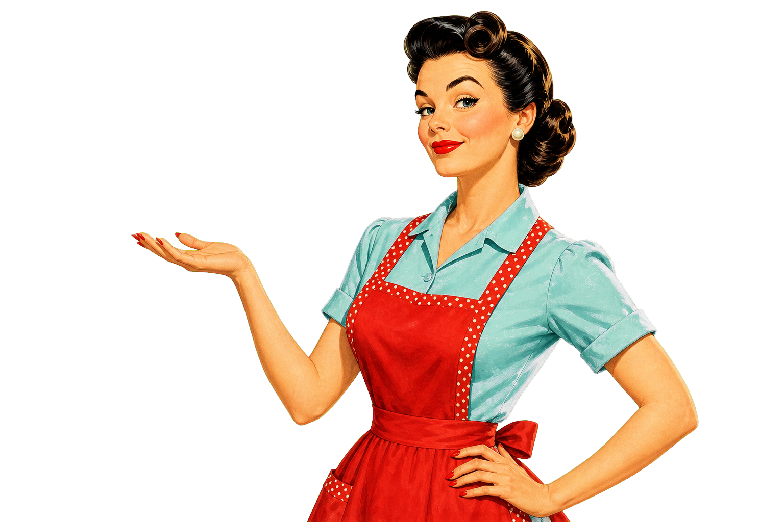 Retro housewife presenting the invisible labor problem
